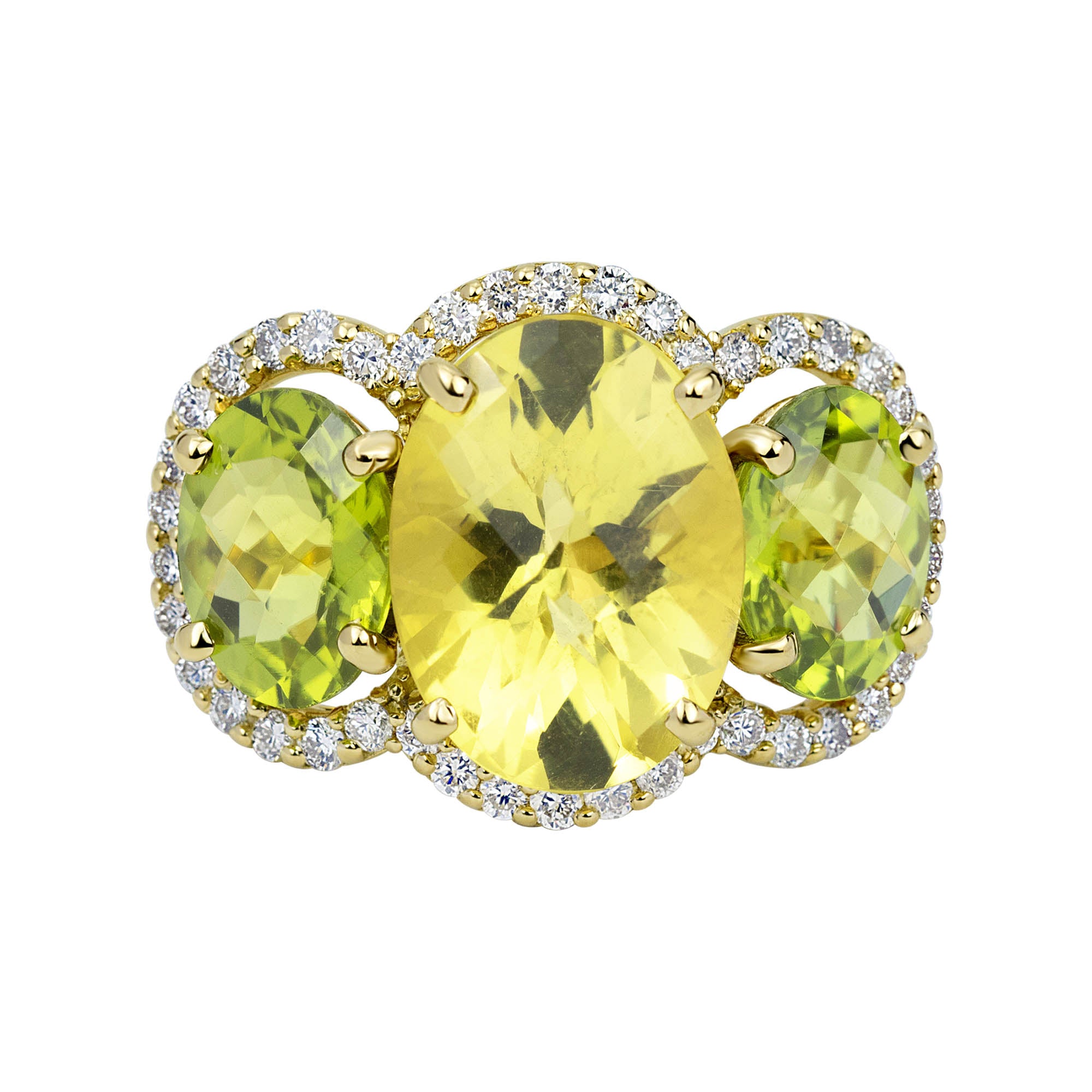 Ring - Lemon Quartz, Peridot And Diamond (2322B) | Singhvi Jewels