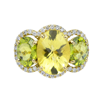 Ring - Lemon Quartz, Peridot And Diamond (2322B) | Singhvi Jewels