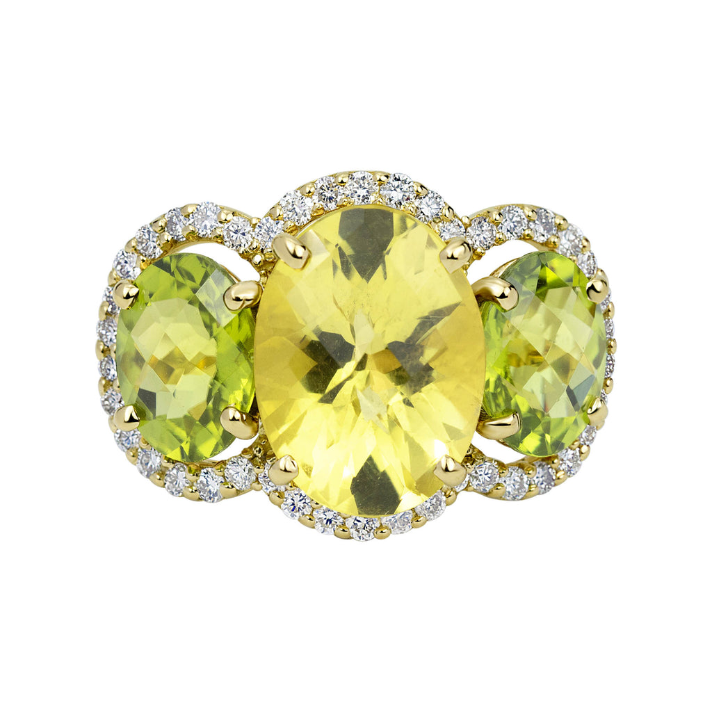Ring - Lemon Quartz, Peridot And Diamond