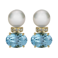 Earrings - South Sea Pearl, Blue Topaz And Diamond