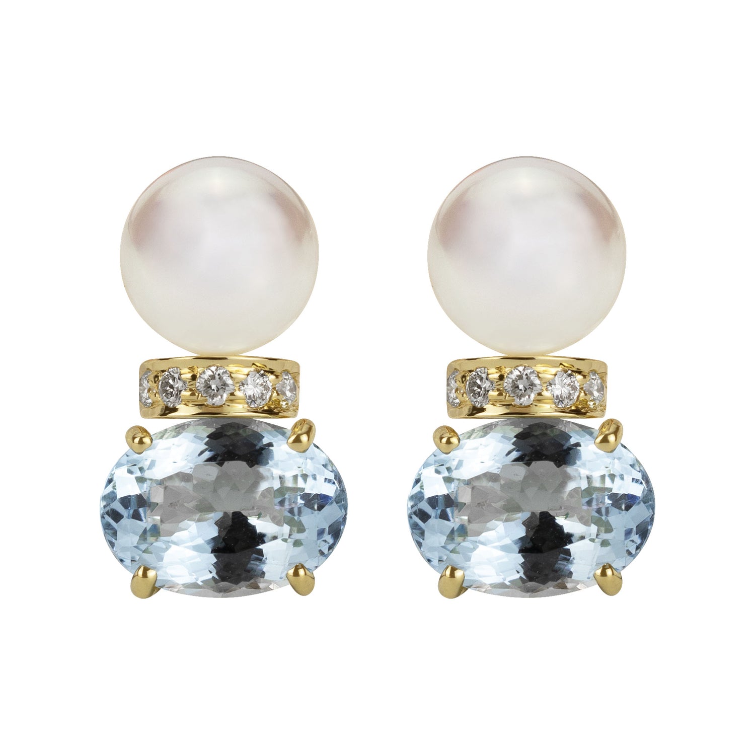 Earrings - South Sea Pearl, Aquamarine and Diamond | Singhvi Jewels