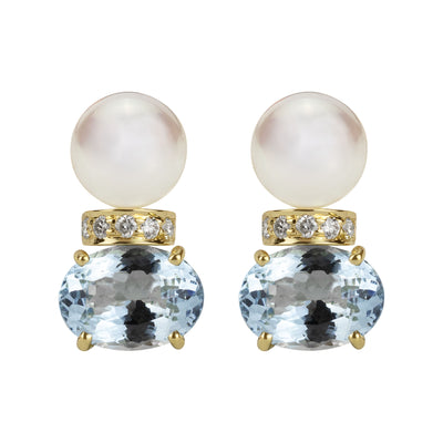 Earrings - South Sea Pearl, Aquamarine And Diamond (2345C)