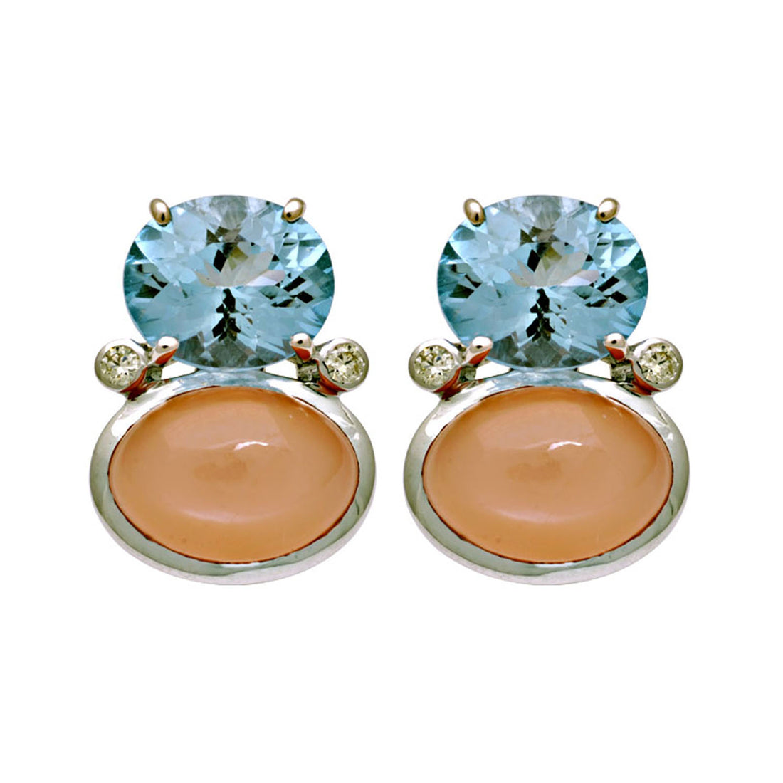 Earrings - Pink Opal, Blue Topaz and Diamond | Singhvi Jewels