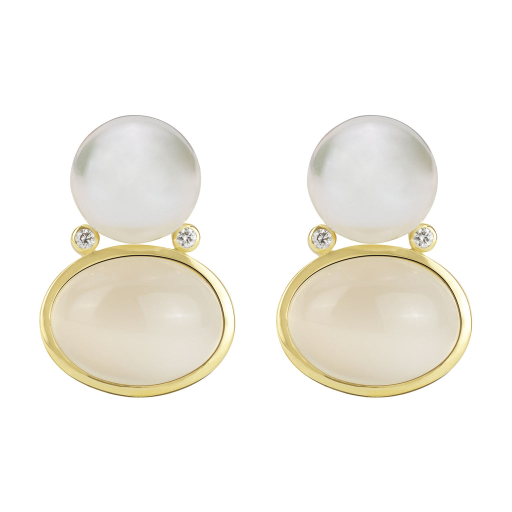 Earrings - South Sea Pearl, Moonstone And Diamond