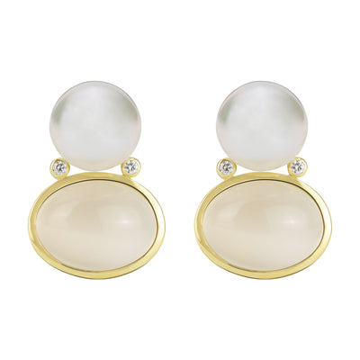 Earrings - South Sea Pearl, Moonstone And Diamond (2345A)