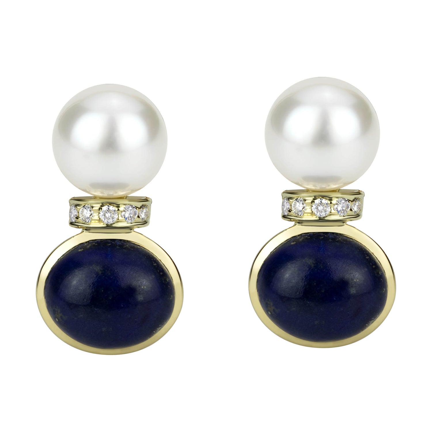 Earrings - South Sea Pearl, Lapis Lazuli And Diamond | Singhvi Jewels