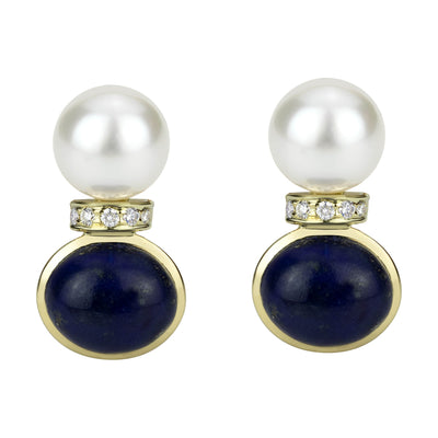 Earrings - South Sea Pearl, Lapis Lazuli And Diamond (2301D)