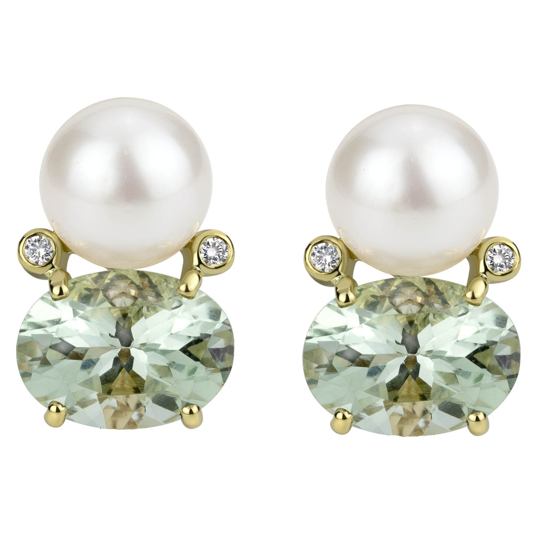 Earrings - South Sea Pearl, Green Quartz and Diamond | Singhvi Jewels