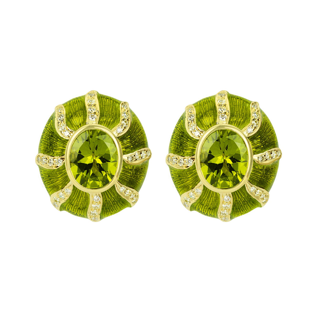 Earrings - Peridot And Diamond (enamel)