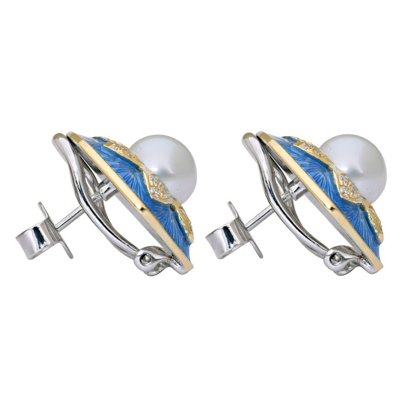 Earrings-South Sea Pearl and Diamond (Enamel)