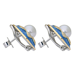 Earrings-South Sea Pearl and Diamond (Enamel)