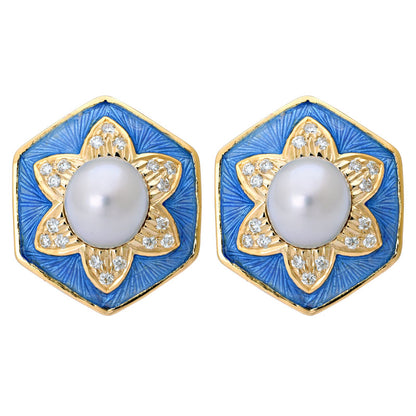 Earrings - South Sea Pearl and Diamond (Enamel) | Singhvi Jewels