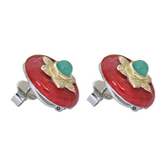 Earrings-Chrysoprase and Diamond (Enamel)
