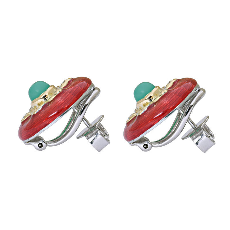 Earrings-Chrysoprase and Diamond (Enamel)