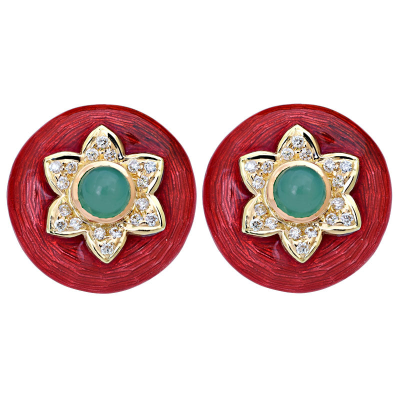 Earrings-Chrysoprase and Diamond (Enamel)