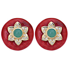 Earrings-Chrysoprase and Diamond (Enamel)