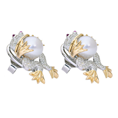 Earrings - Ruby, South Sea Pearl and Diamond | Singhvi Jewels