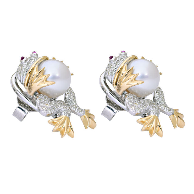 Earrings-Ruby, South Sea Pearl and Diamond