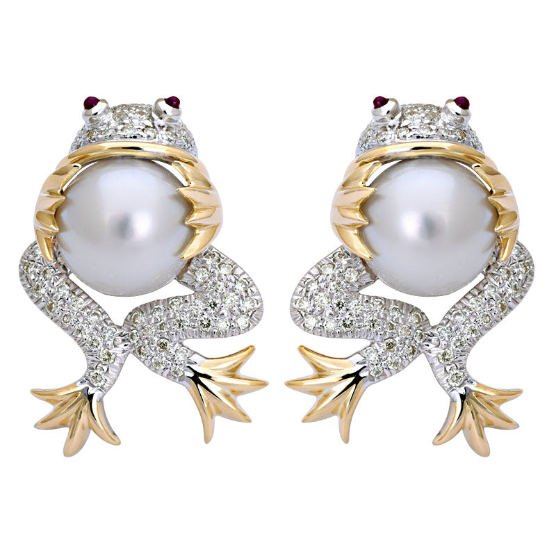 Earrings-Ruby, South Sea Pearl and Diamond
