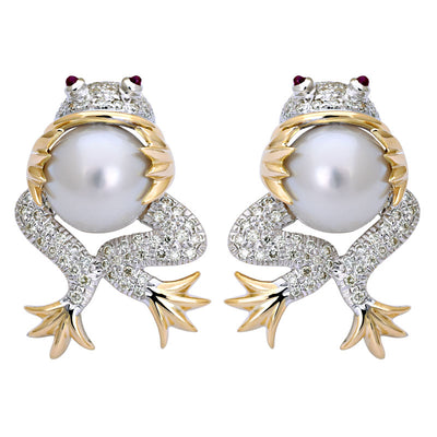 Earrings - Ruby, South Sea Pearl and Diamond