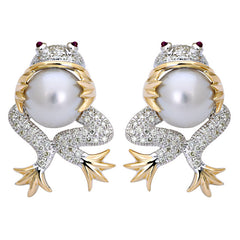 Earrings-Ruby, South Sea Pearl and Diamond