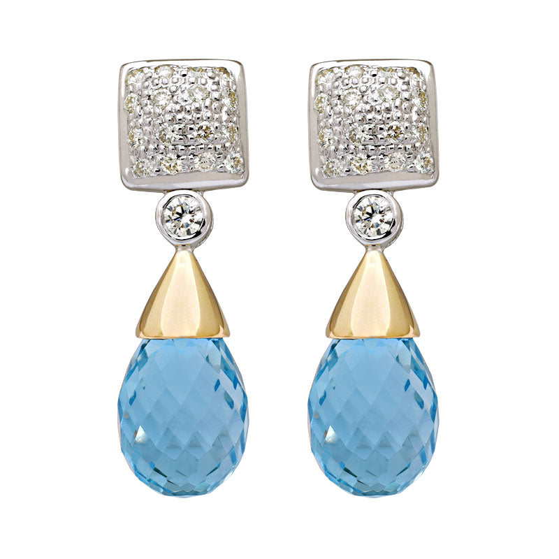 Earrings-Blue Topaz and Diamond