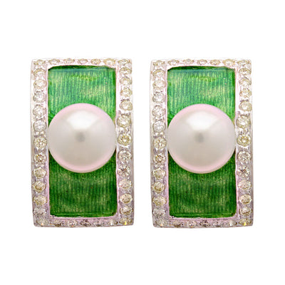 Earrings - South Sea Pearl And Diamond (Enamel)