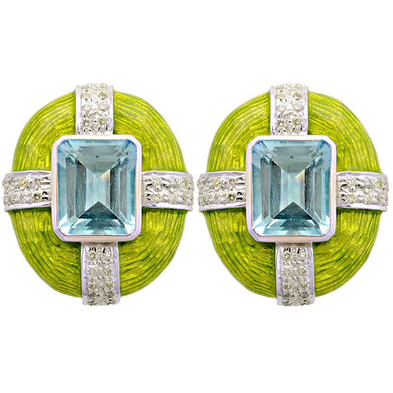 Earrings-Blue Topaz and Diamond (Enamel)