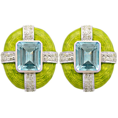 Earrings - Blue Topaz And Diamond (Enamel)