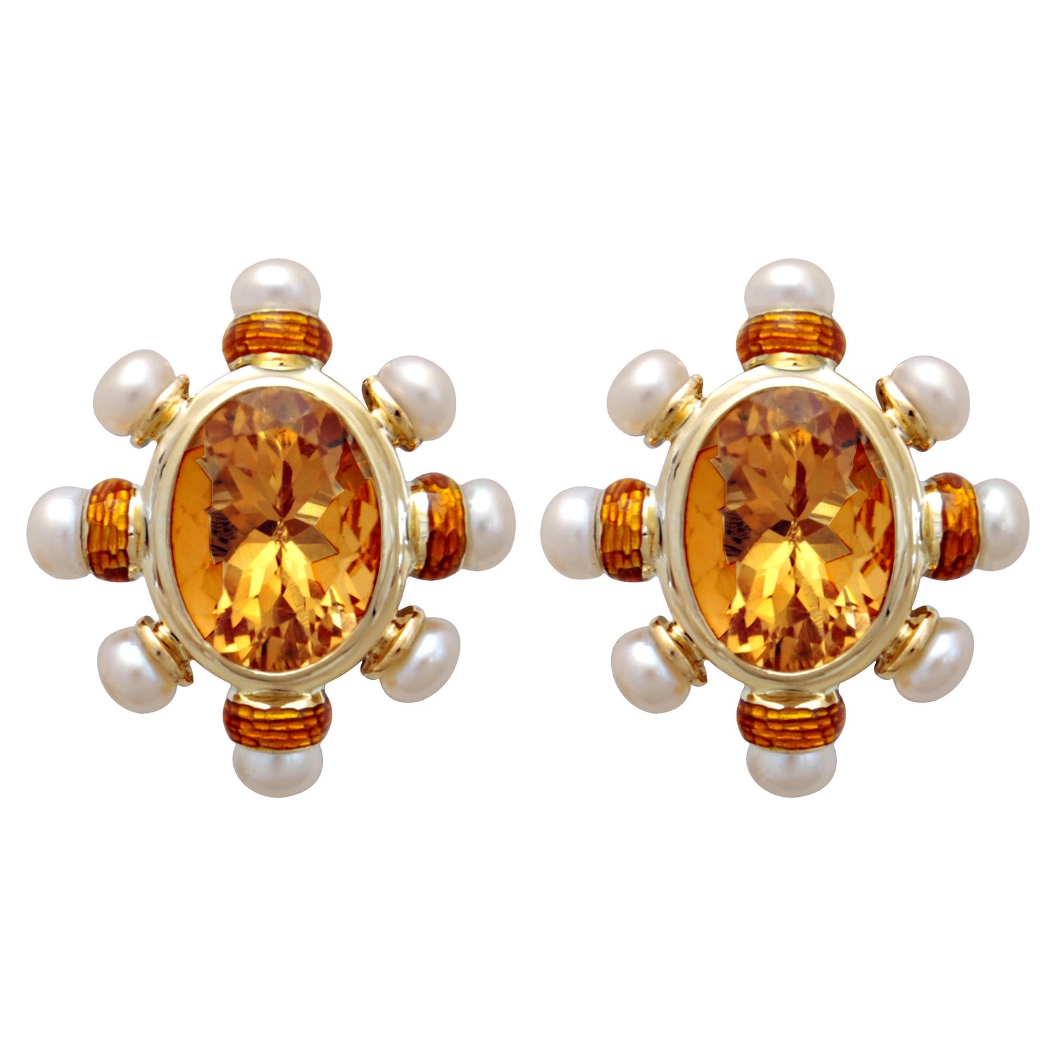 Earrings - Citrine and Pearl (Enamel) | Singhvi Jewels