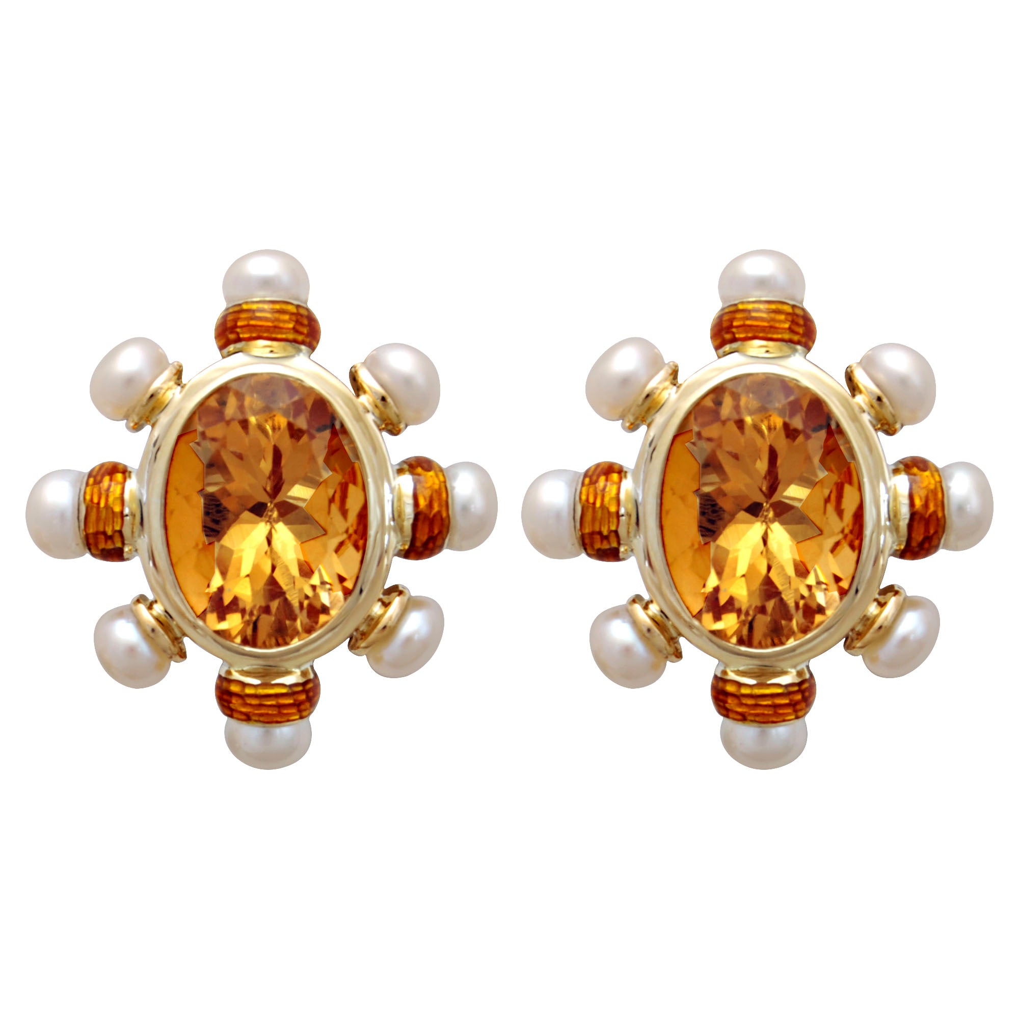 Earrings - Citrine and Pearl (Enamel) | Singhvi Jewels