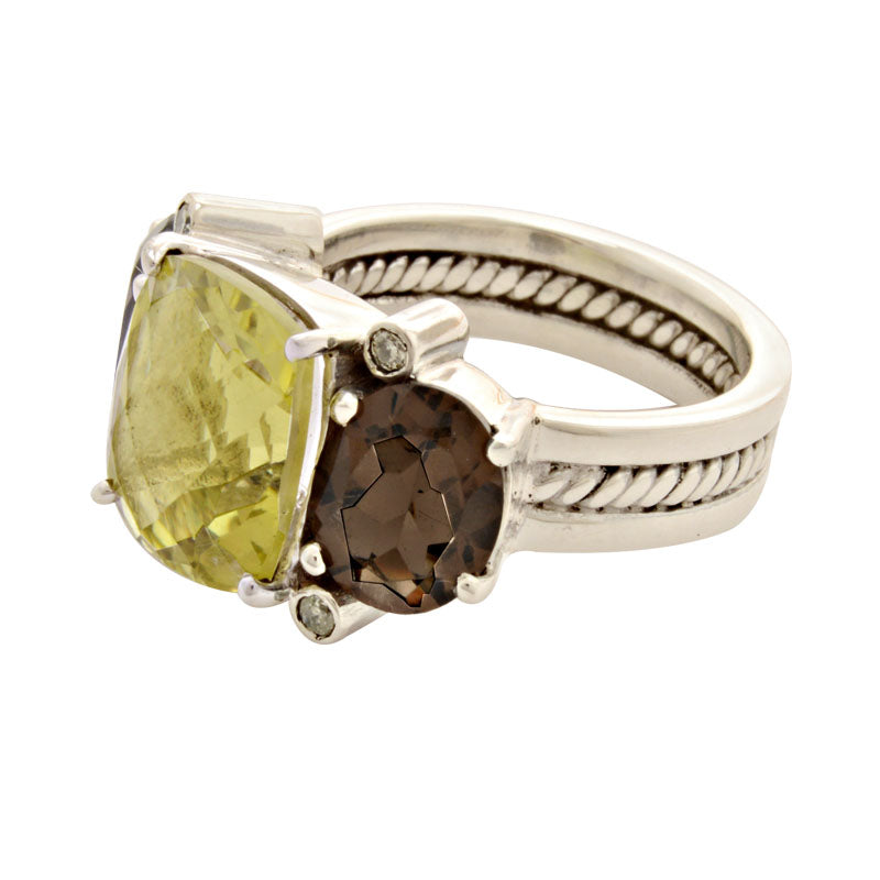 Ring - Lemon Quartz, Smokey Quartz and Diamond | Singhvi Jewels