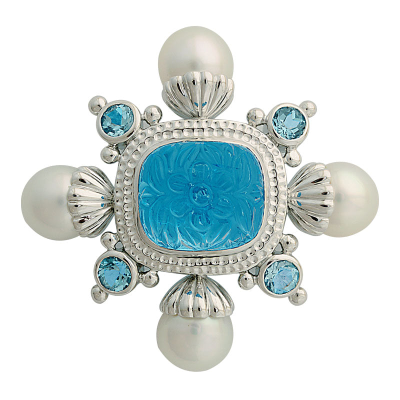 Brooch-Blue Topaz and South Sea Pearl