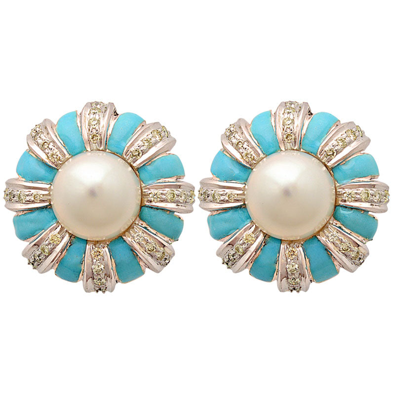 Earrings-South Sea Pearl and Diamond (Enamel)