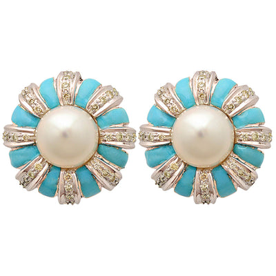 Earrings - South Sea Pearl And Diamond (Enamel)