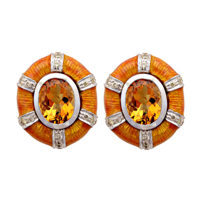 Earrings - Citrine And Diamond (Enamel)