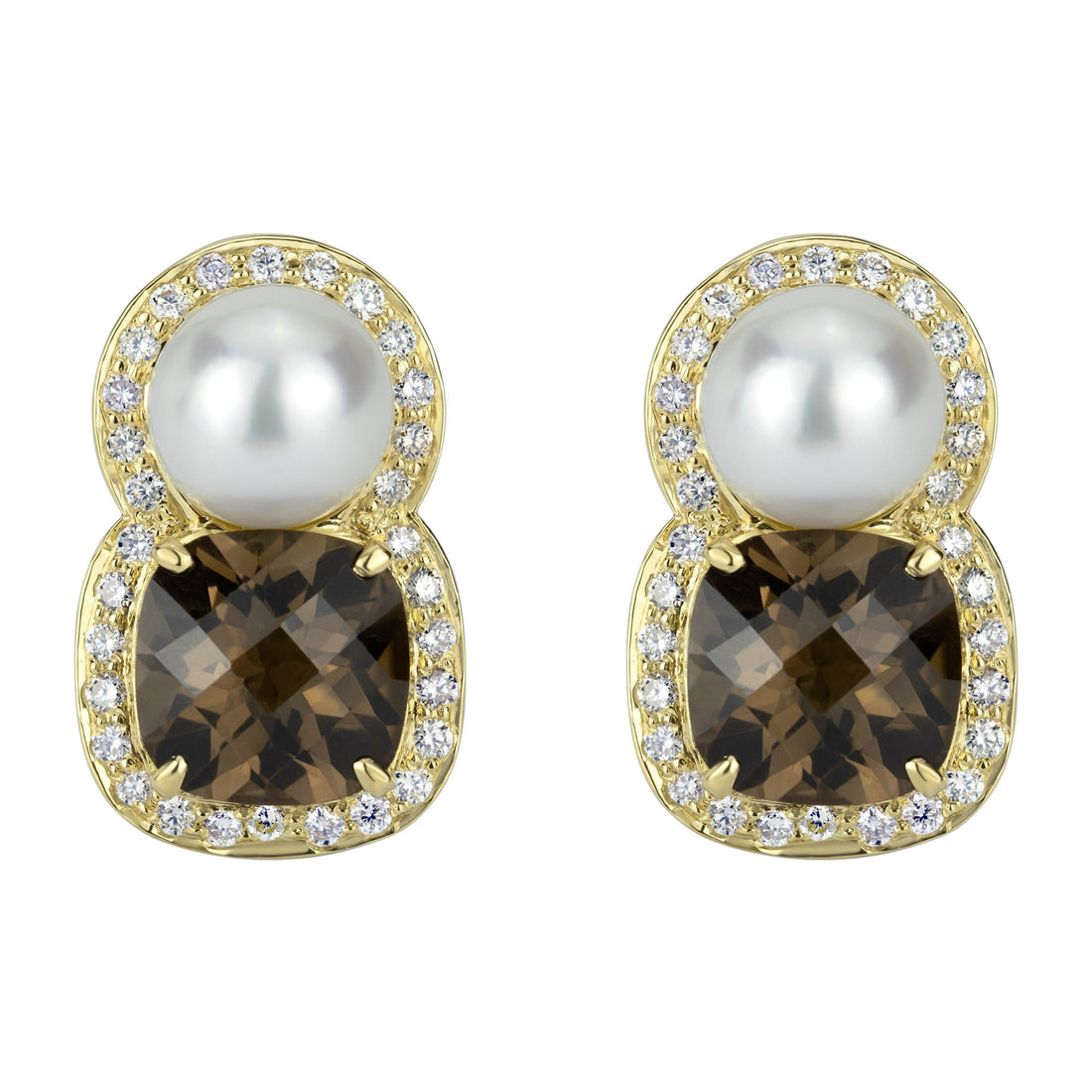 Earrings - South Sea Pearl, Smoky Quartz and Diamond | Singhvi Jewels