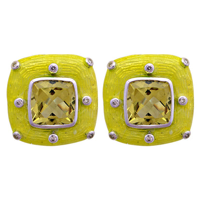 Earrings - Lemon Quartz And Diamond (Enamel)