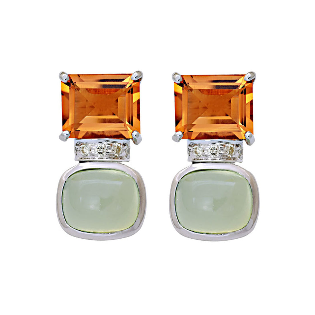 Earrings - Prehnite, Citrine and Diamond | Singhvi Jewels