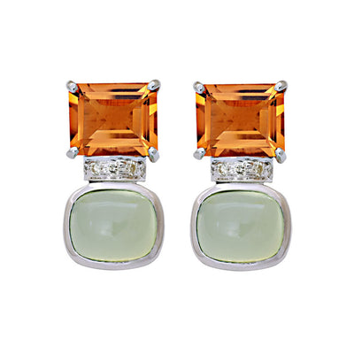 Earrings - Prehnite, Citrine And Diamond