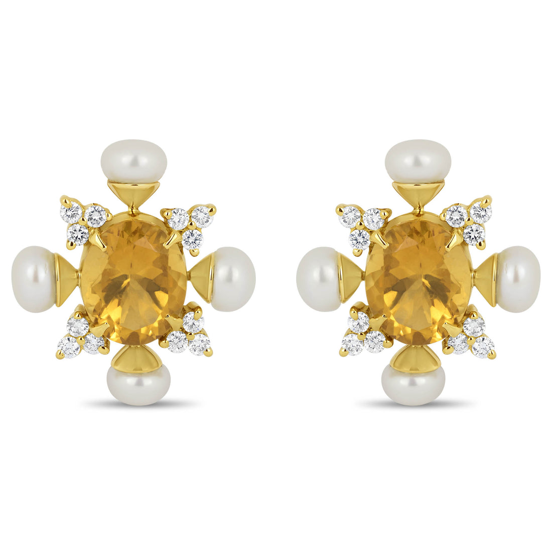 Earrings- Citrine, Pearl And Diamond (1775A) | Singhvi Jewels