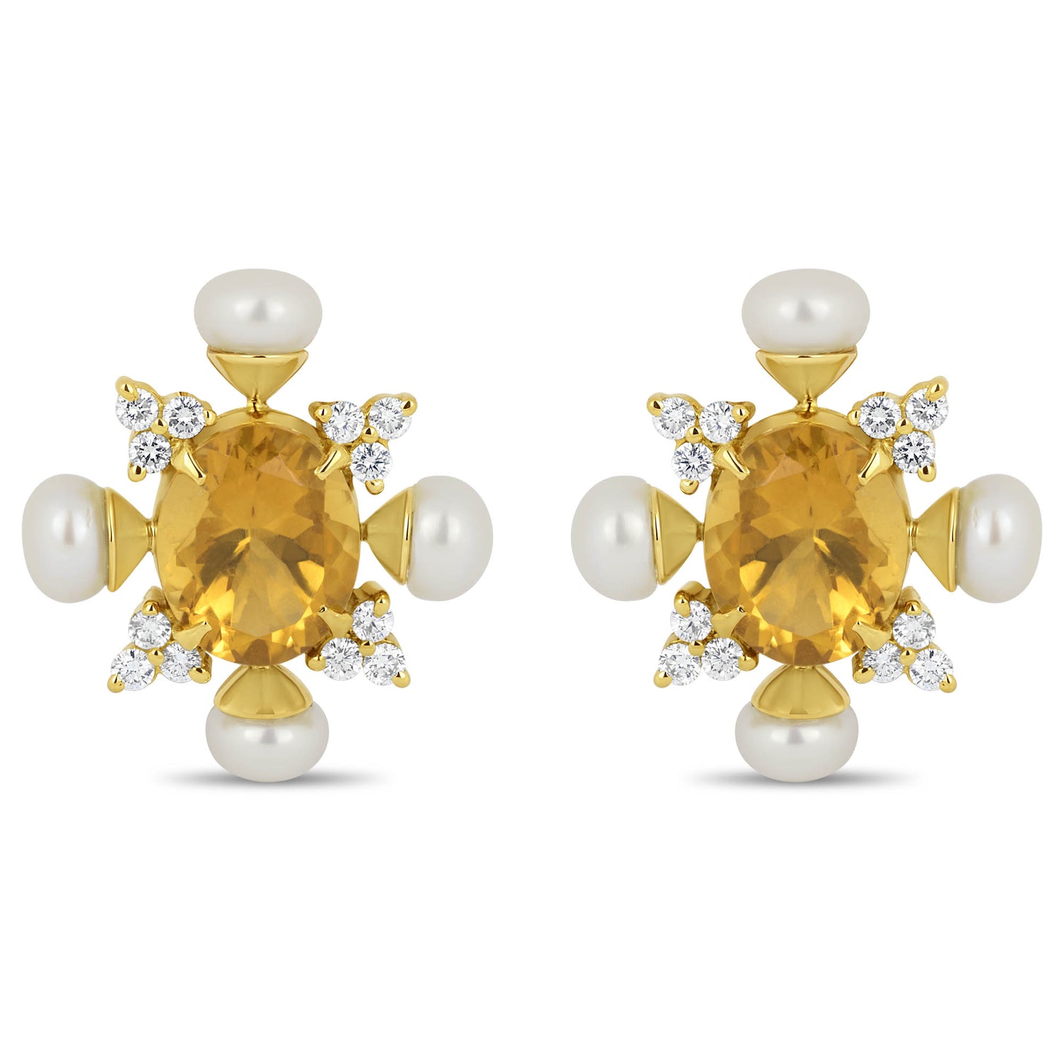 Earrings- Citrine, Pearl And Diamond (1775A) | Singhvi Jewels