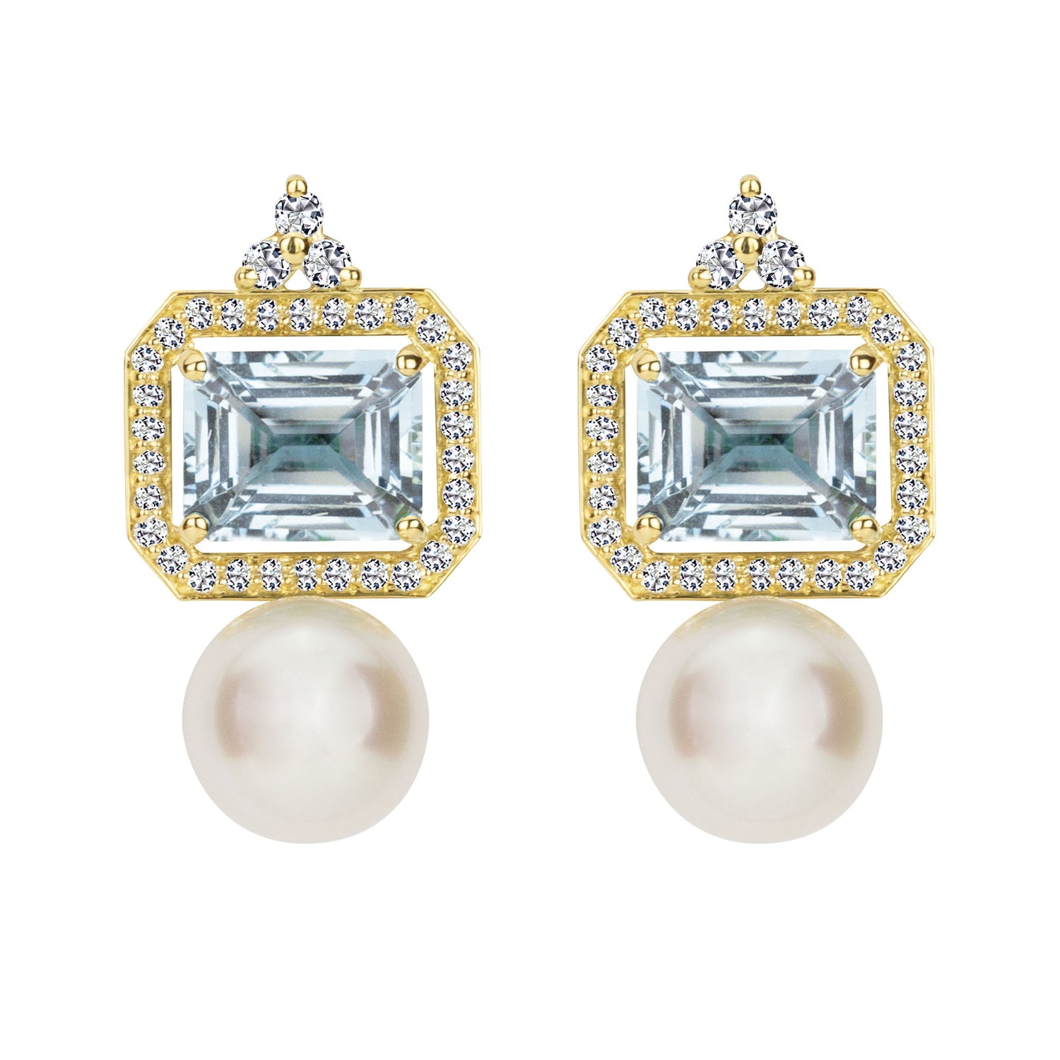 Earrings - South Sea Pearl, Aquamarine and Diamond | Singhvi Jewels