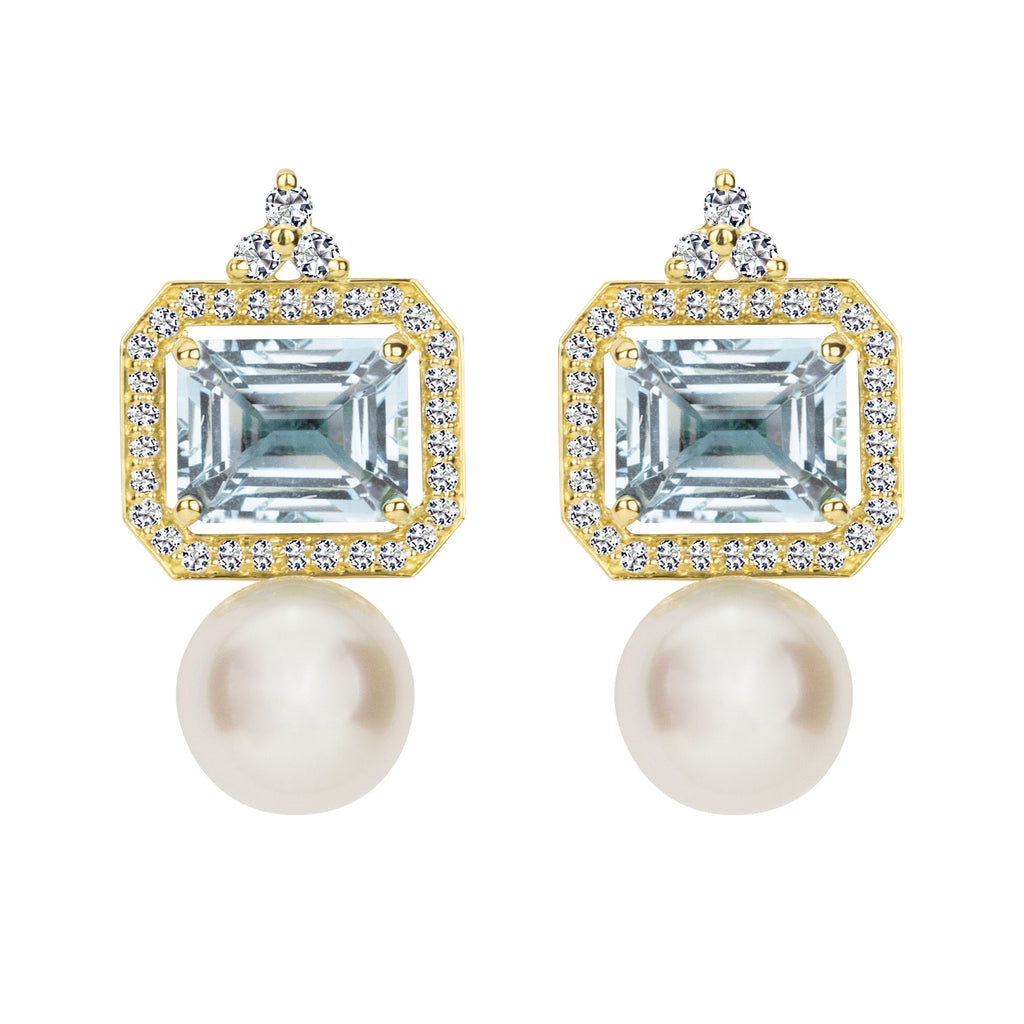 Earrings - South Sea Pearl, Aquamarine And Diamond