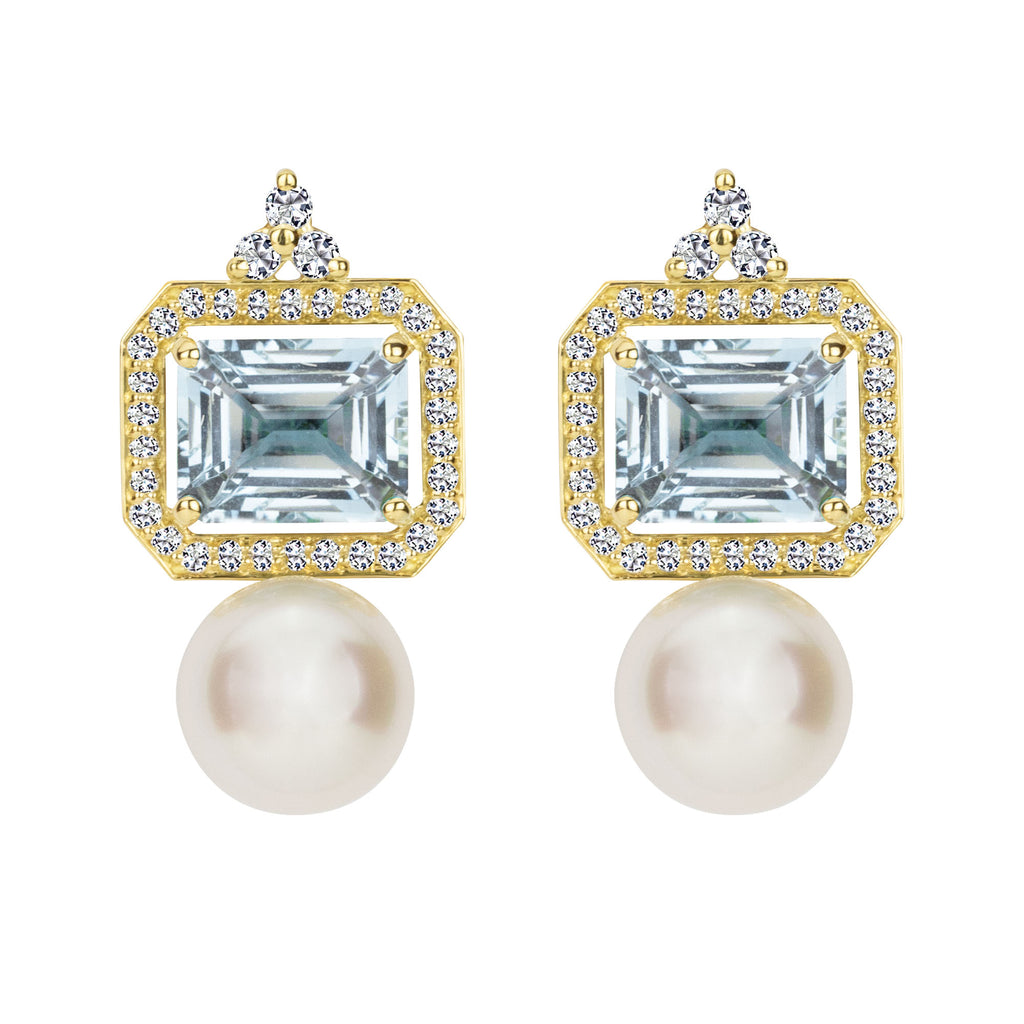 Earrings - South Sea Pearl, Aquamarine And Diamond