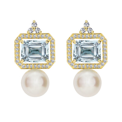 Earrings - South Sea Pearl, Aquamarine And Diamond (2352B)