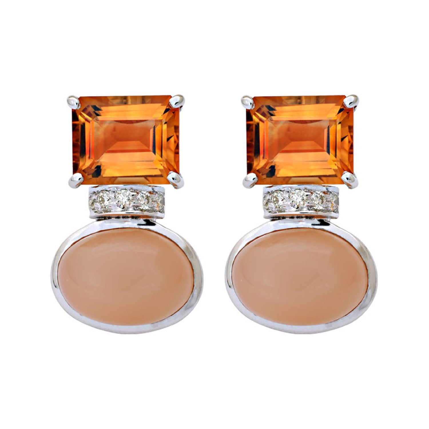 Earrings- Pink Moonstone, Citrine And Diamond (213JS) | Singhvi Jewels