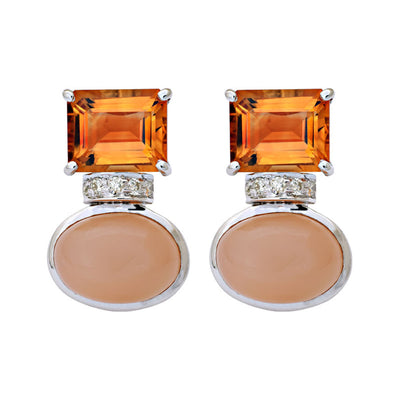 Earrings - Pink Moonstone, Citrine And Diamond (213JS)