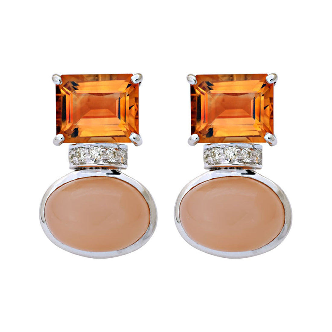 Earrings - Pink Moonstone, Citrine and Diamond | Singhvi Jewels