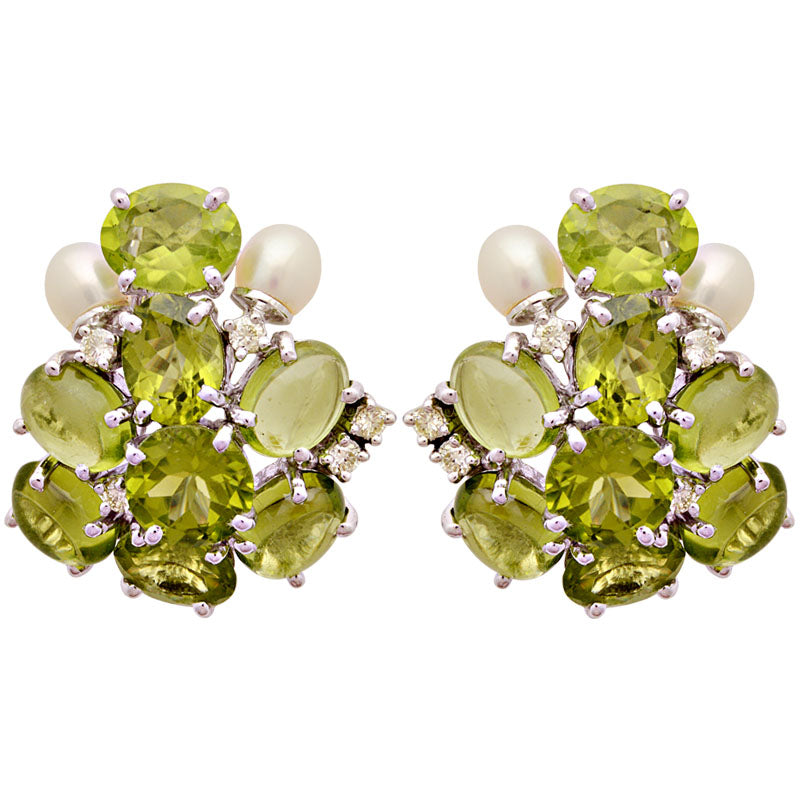 Earrings-Peridot, Pearl and Diamond
